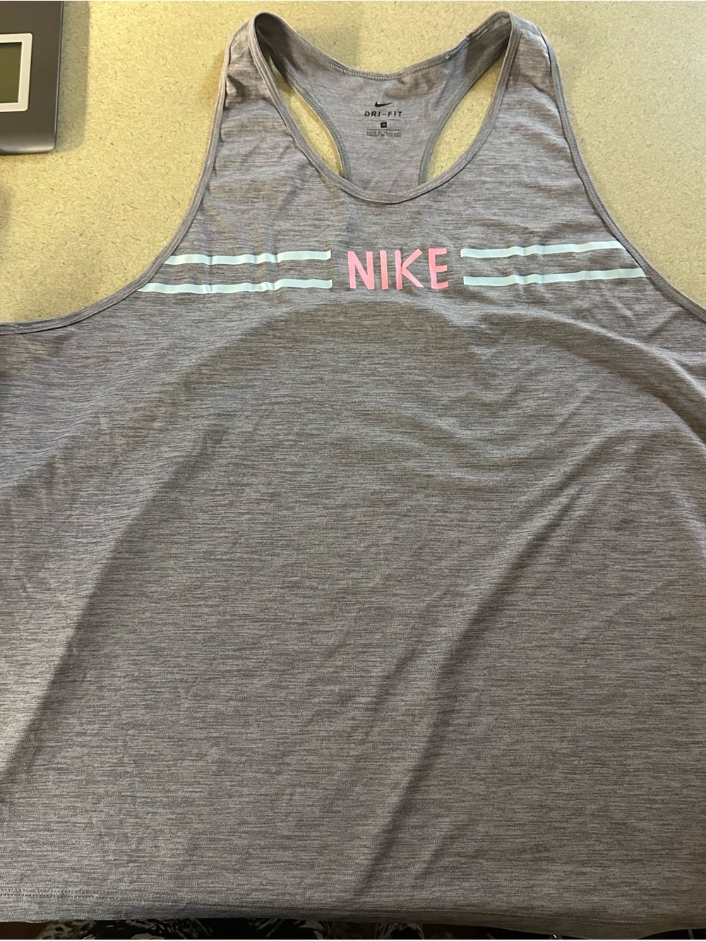 Women’s 3XL Nike Gray Dri-Fit Racerback Tank with Pink Logo and Mint Stripes